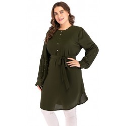 Rochie Mary Verde cu maneca lunga si perle metalice
