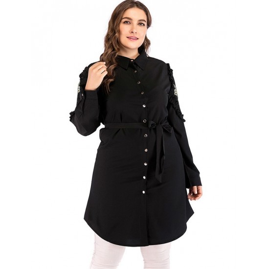 Rochie Liana neagra brodata cu cordon in talie Rochie Liana neagra brodata cu cordon in talie